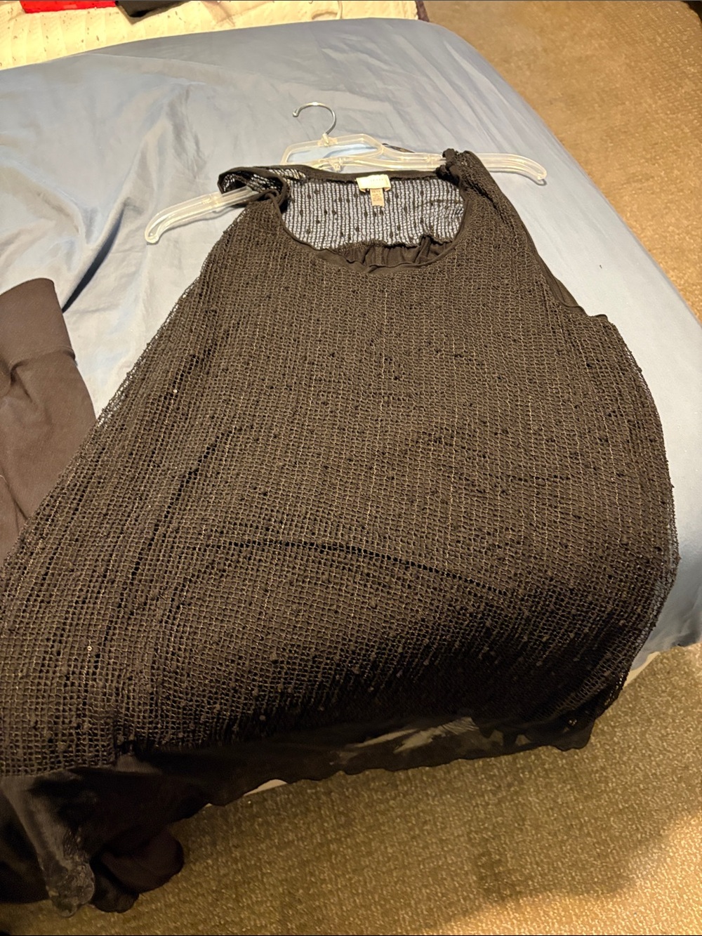 Black Textured Knit Sweater Classic Crew Neck black leggings and sleeveless top - Picture 3 of 16